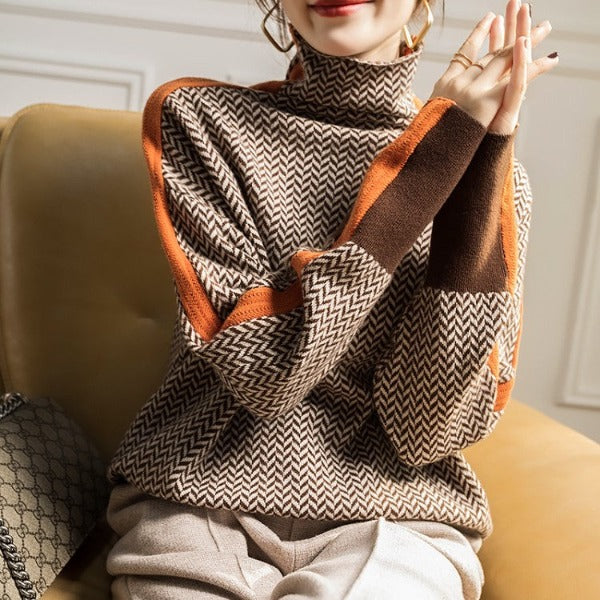 Arabella™ – High neck Sweater With Striking Contrasting Stripes