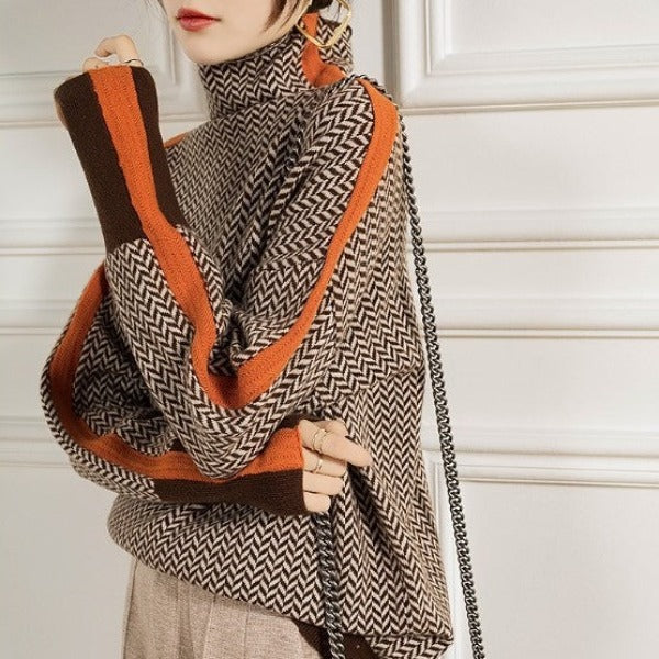 Arabella™ – High neck Sweater With Striking Contrasting Stripes