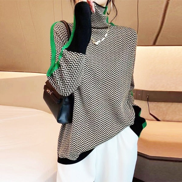 Arabella™ – High neck Sweater With Striking Contrasting Stripes