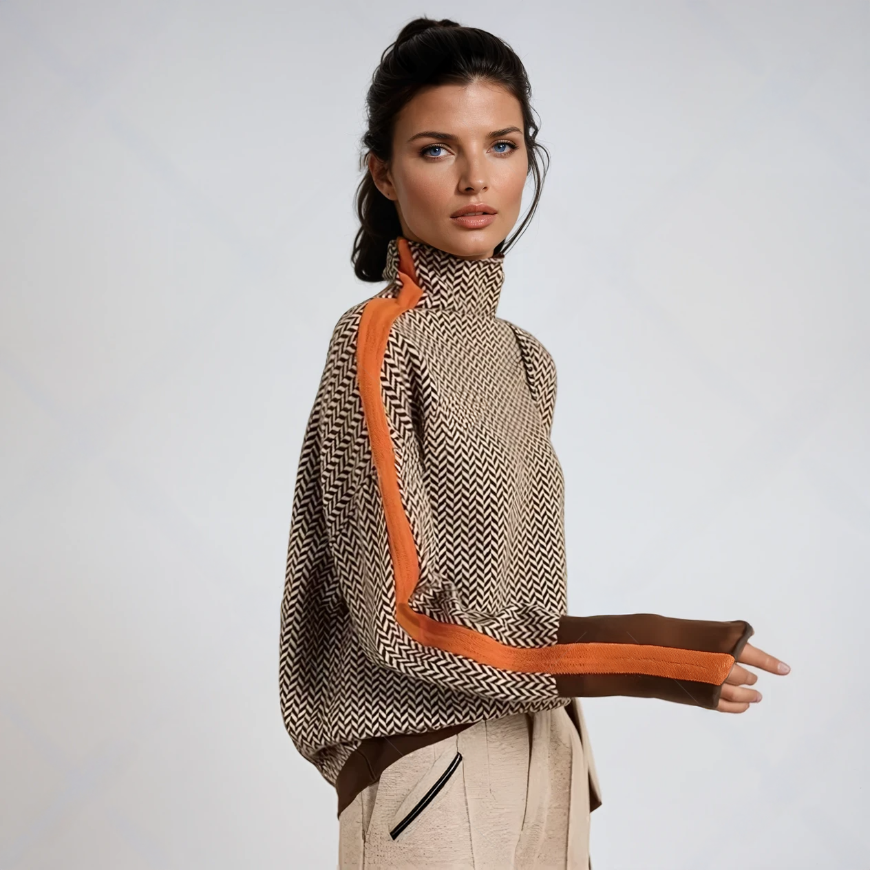 Arabella™ – High neck Sweater With Striking Contrasting Stripes