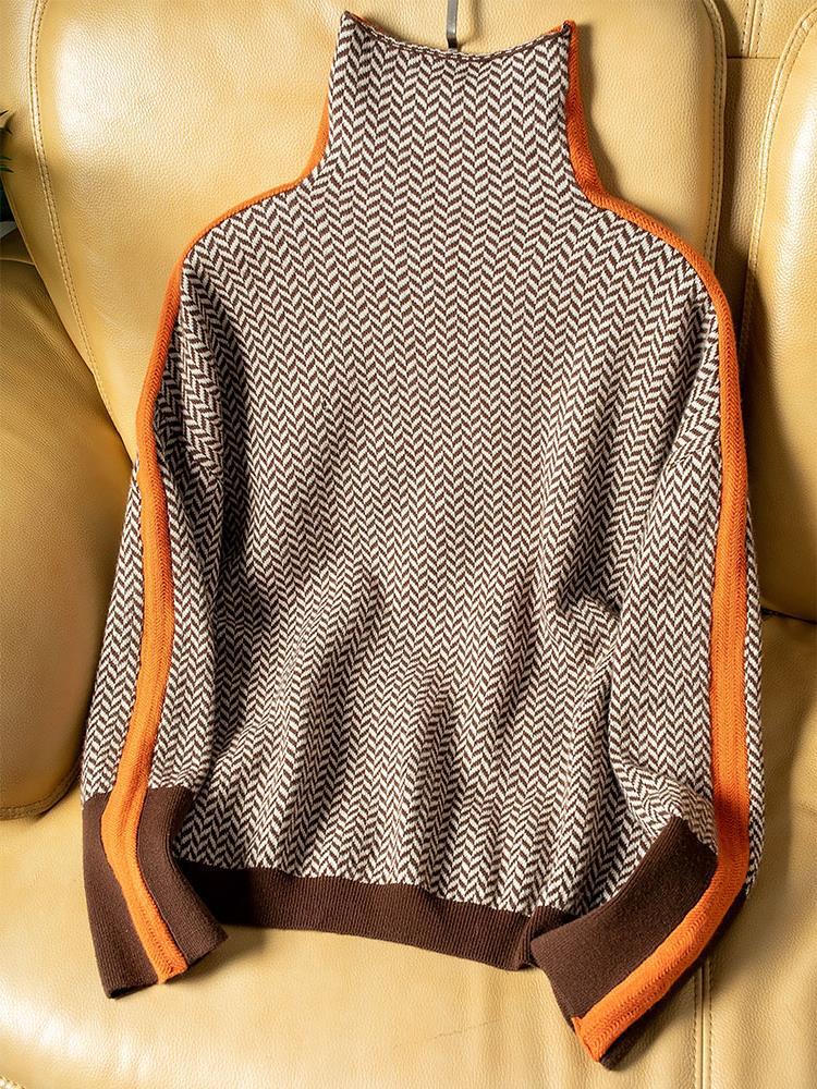 Arabella™ – High neck Sweater With Striking Contrasting Stripes