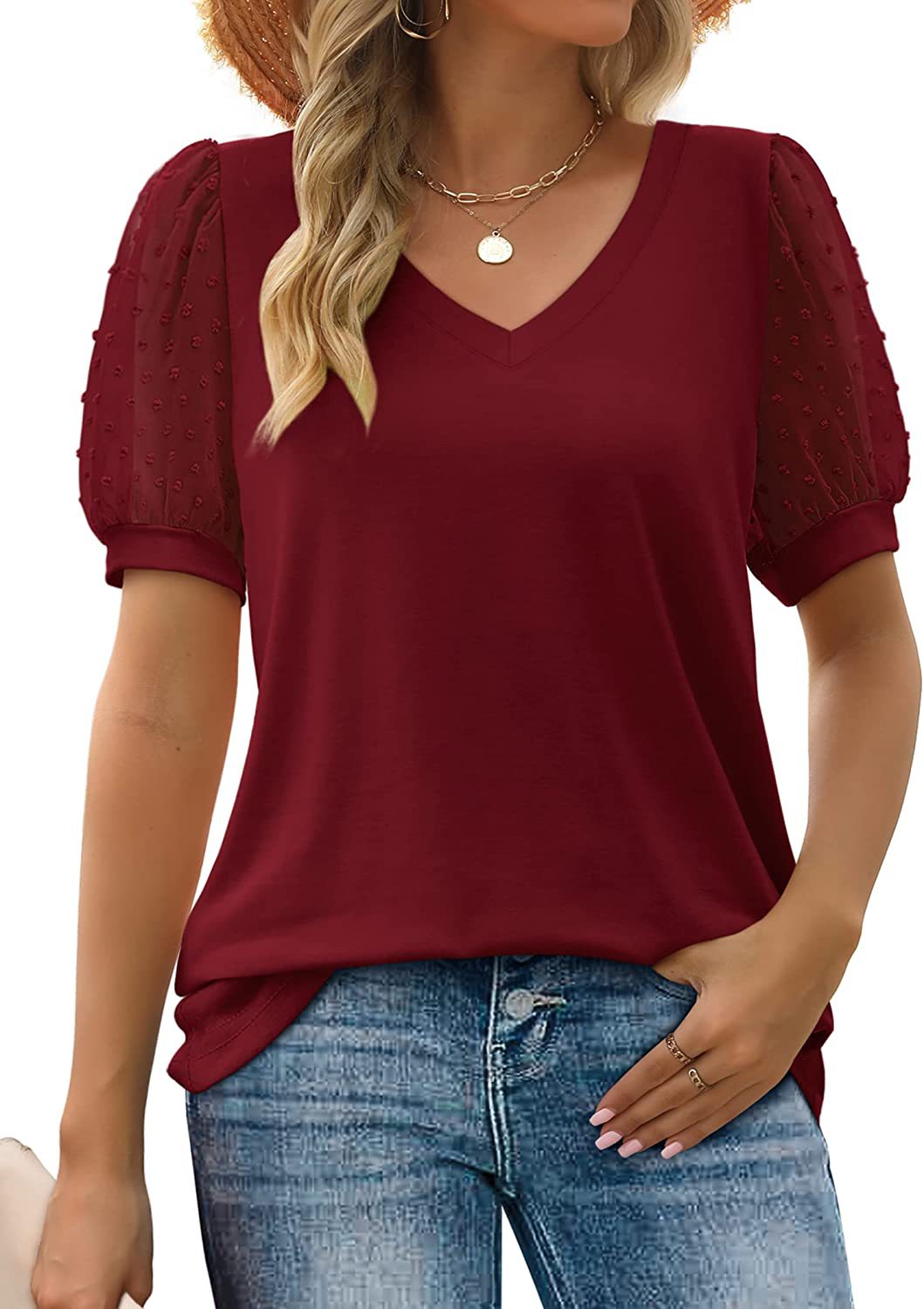 Rema™ – Sheer Sleeve V-Neck Top